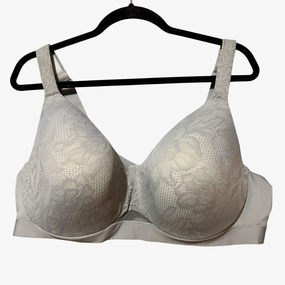 Cacique 46D Gray Floral Lace Lightly Lined Full Coverage Underwire Bra